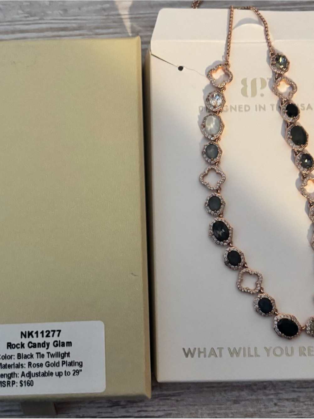 Rose Gold Plated Necklace with Black Twilight Stones